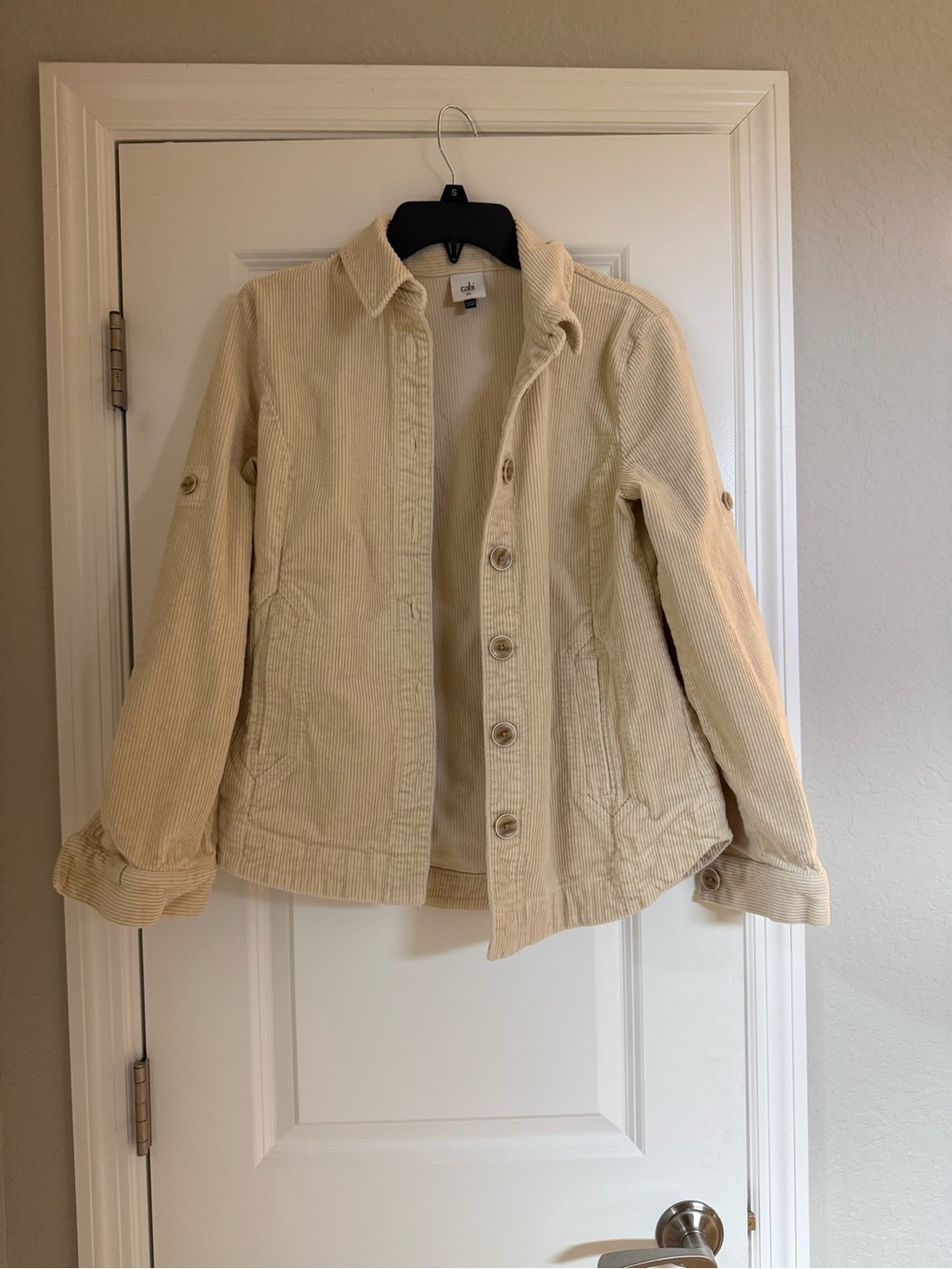 CAbi Cream Corduroy Button-Front Jacket